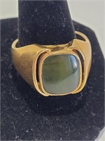 Mens Gold Ring Green Stone 7.84G