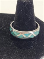 Native Silvertone Turquoise Ring