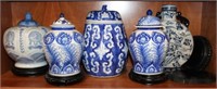 Group of 5pc Blue/White Ceramics; Ginger Jars,