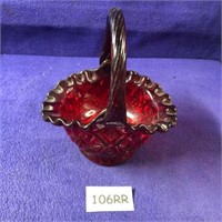 Vintage Ruby Red Glass Basket  photos 106RR