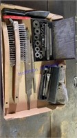 Wire brushes, scrapers, files, piston pin
