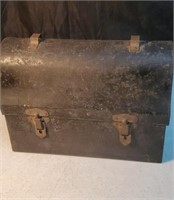 Old black metal lunch box