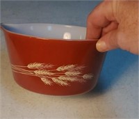 Pyrex rust colored bowl with wheat pattern approx