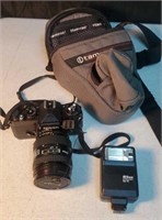 Nikon camera and flash and bag