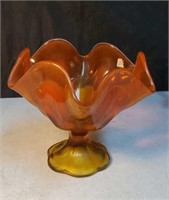 Amberina ruffled compote approx 7 inches tall