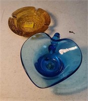 Blue heart shaped dish & ashtray