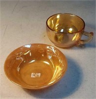 Peach luster fire king bowl & a peach cup