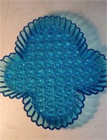 Bright blue pattern glass dish