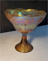 Fruit and leaf pattern amber compote approx 9