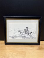 Framed Print Cowboy/Cattle Drive Signed J Isner &