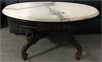 ANTIQUE OVAL MARBLE TOP COFFEE TABLE