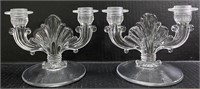 2 VINTAGE GLASS DOUBLE CANDLE HOLDERS
