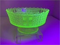 URANIUM PRESSED GLASS COMPOTE