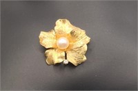 14kt Gold, Pearl & Diamond Brooch by Scalle