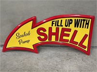 Superb Embossed SHELL Arrow Tin Sign