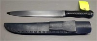 Large Straight Knife with Black Sheath
