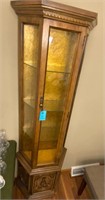 Narrow vintage curio cabinet with glass shelves