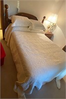 Full size bed with mattress, bedding solid wood