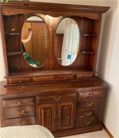 Vintage 15 Drawer wood bedroom dresser oval mirror