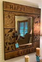 Wall hanging framed mirror Happy Everyday Gold