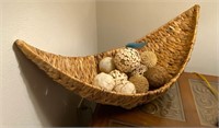 Woven basket includes decor inside 26 x 12 x 12"