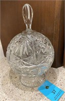 Tall crystal glass pedestal candy bowl & lid 12"t
