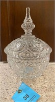 Clear glass crystal candy bowl lid, 3-toed 10x7x7"
