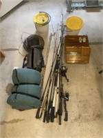 Fishing, camping gear, fishing reels and rods