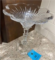 12" tall flared clear glass compote crystal