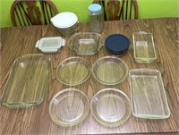 Glass baking pans and measuring bowl
