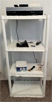 VCR and DVD player, plastic shelving