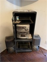 Cabinet with Sony stereo and speakers