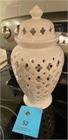 Ceramic urn with lid, soft white 11 x 5 x 5"