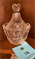 Glass candy dish with heart lid 7"t x 4"