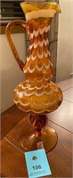 Awesome tall art glass pitcher brown orange?