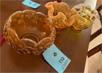 3 pieces amber slag glass vases/bowls Fenton?