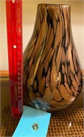 Modern 7" art glass vase gold and black swirl