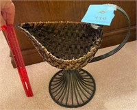 Tall decorative piece metal stand w/ woven basket
