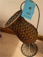 Tall decorative piece metal stand w/ woven basket