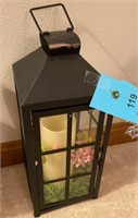 Metal lantern with glass candle holder w/ floral