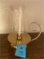 Brass candle holder w/ hurricane glass Dickens era