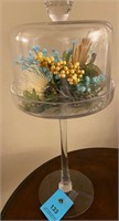 Decorative pedestal glass compote w/ lid & floral