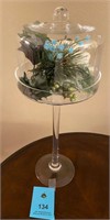 Decorative pedestal glass compote w/ lid & floral