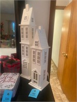 2 white lighted decorative house Holiday Christmas