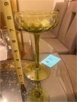8 1/2" green glass compote
