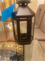 10" metal and glass lantern candle holder