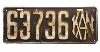 Antique 1916 Kansas License Plate