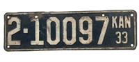 Antique 1933 Kansas License Plate