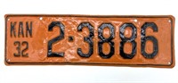 Antique 1932 Kansas License Plate