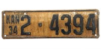 Antique 1934 Kansas License Plate